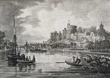 Uitzicht op Windsor Castle, Engeland, Verenigd Koninkrijk, lithografie door Salvatore Puglia uit Poliorama Pittoresco, nr. 32, 15 maart