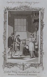 Kardinaal Wolsey geeft de Grote Zegel over aan de Hertogen van Norfolk en Suffolk