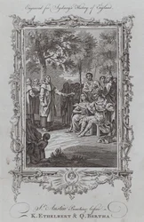 St. Austin predikt voor koning Ethelbert en koningin Bertha