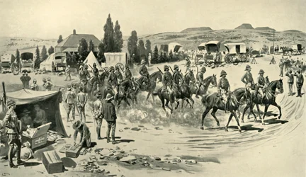 Lord Roberts en Staf Vertrekken voor een Verkenning vanaf Hoofdkwartier in Smaldeel, 1901