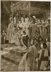 Het aanbieden van de sporen en het zwaard bij de kroning van Hendrik VI op Sint-Leonardsdag, 6 november 1429, uit 
