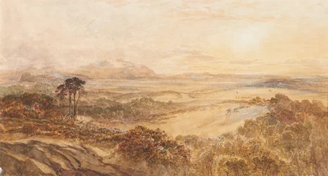 Zonsondergang richting Edinburgh vanuit het noordwesten