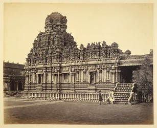 Een uitzicht op de Subrahmanya Tempel nabij de Pagode, Tanjore
