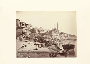Benares; De Grote Moskee van Arungzebe, en aangrenzende Ghats