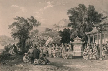 Huwelijksprocessie bij de Blauwe-wolk Kreek, Chin-keang-foo, ca. 1843-1858
