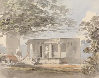 Een Europese heer die een bungalow in India binnengaat