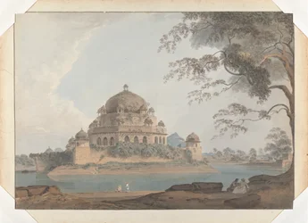 Uitzicht op het graf van Shershah in Sasaram, Bihar