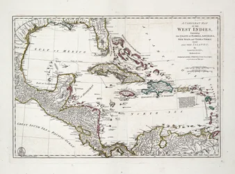 Een complete kaart van West-Indië met de kusten van Florida, Louisiana, Nieuw-Spanje en Terra Firma met alle eilanden