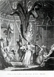 Een hint aan de dames om op hun hoofden te letten, gepubliceerd door Sayer en Bennett (1774-1786), 1776