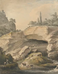 Rotsachtig Landschap met Boeren en Vee
