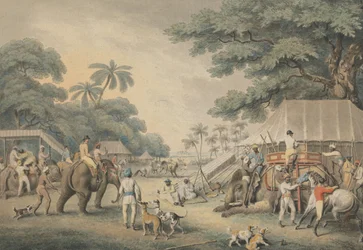Vertrek in de ochtend: een illustratie voor kapitein Thomas Williamsons "Oriental Field Sports"