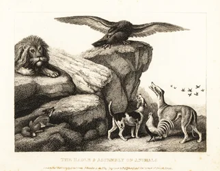 Jupiters vogel waarschuwt een vergadering van dieren. 1811