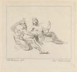 Drie etsen op één blad: Twee mythologische figuren