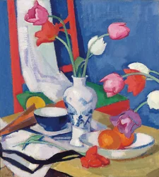 Rode Stoel en Tulpen