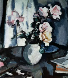 Stilleven met rozen in een vaas . Peinture de Samuel John Peploe (1871-1935 Brits) Collection privee