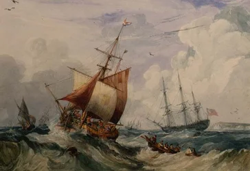 Een Franse vissersboot in een deining bij Dover