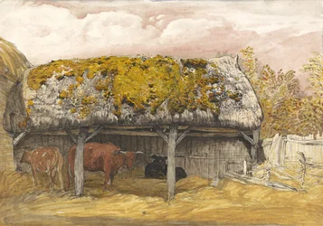 Een Koeienstal met een Mossig Dak, c.1829