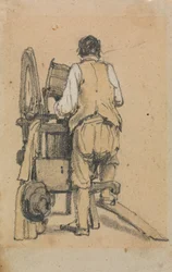 Een Arbeider van Achteren Gezien die een Machine Bedient