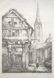 Een Serie Oude Gebouwen en Landelijke Huisjes in het Noorden van Engeland: In York, Straat naast Kloostermuur
