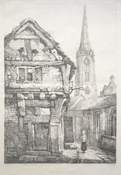 Een serie oude gebouwen en landelijke cottages in het noorden van Engeland: In York, Street..., 1821