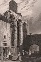 Zuilen van de Tempel van Mars Ultor, Rome, Italië, gravure door Samuel Prout