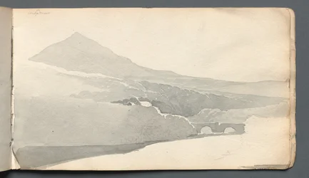 Schetsboek: Bergachtig landschap met brug, 1814