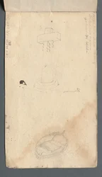Schetsboek: Studie van kruis en roeiboot op achteromslag, 1814