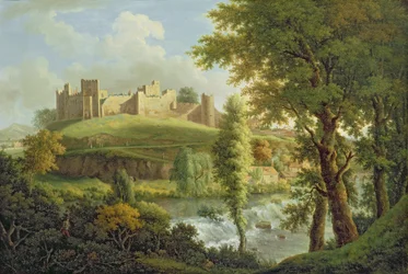Ludlow Kasteel met Dinham Weir, vanuit het Zuidwesten