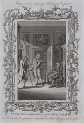 Pendergrass overhandigt aan Willem III een lijst van de samenzweerders betrokken bij het moordcomplot