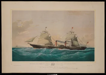 De Royal Mail stoomschip Persia... Kapitein C H E Jodkins (Inward Bound, bij de Skerries) Aan de British and North American Royal Mail Steam Packet Company wordt deze prent met het grootste respect opgedragen