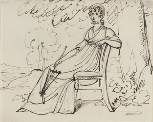 Een dame zittend met een parasol