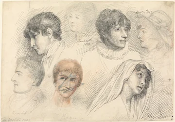 Portretstudies van acteurs waaronder Mary Wells als Cowslip, John Kemble, Edmund Kean, en Sarah Siddons als Hermione