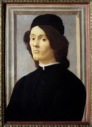 Portret van een jonge heer die melancholisch kijkt, in het zwart gekleed. 15e eeuw. Afmetingen 0,57 x 0,39 m