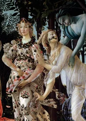 De lente. Detail: Zephyr grijpt de nimf Chloris met een doorschijnende sluier en Flora in haar bloemenjurk