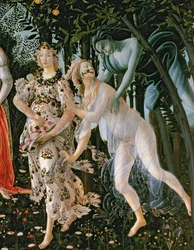 Detail van Zephyr en Flora als het Uur van de Lente, uit de Primavera, tempera op paneel, detail van 558