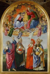 Kroning van Maria met vier heiligen
