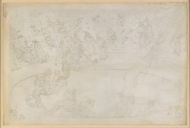 La Divina Commedia, Inferno XVII. Vergilius en Dante in de zevende cirkel van de hel, 3e zone: daders van geweld tegen de goddelijke orde in de vlammenwoestijn, bestraffing van de woekeraars; afdaling naar de diepte op de rug van Geryon