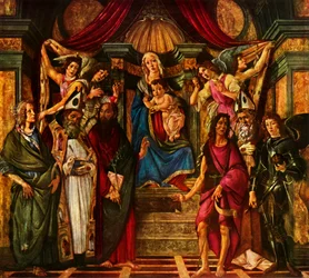 Madonna op de troon met zes heiligen