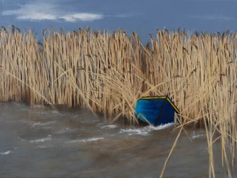 Boot in riet, 2021 (acrylverf op doek)