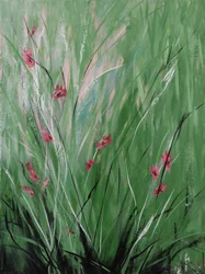 Roze bloemen, 2018 (acryl op doek)