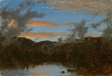 Mist stijgt op bij zonsondergang in de Catskills, ca. 1861