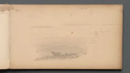 Schetsboek, pagina 04: Zeegezicht met kleurnotities, 1859