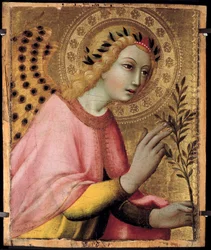 De Engel van het Altaarstuk Annunciatie door Sano di Pietro (1406-1481). 1450-1481. Avignon, Musee du Petro Palais