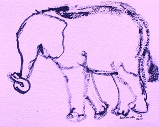 Tekening van een nieuwsgierige olifant