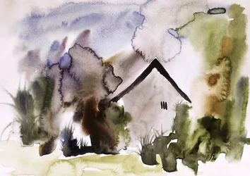 Dromerig huis in aquarelstijl
