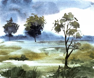 Mistige paarse bomen