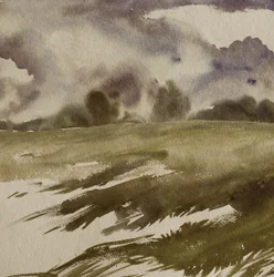 Moody Field onder onweerswolken