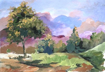 Pastelkleurig wolkenlandschap met boom