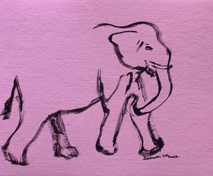 Tekening van een roze olifant