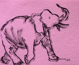 Schets van een roze olifant